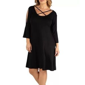 24seven Comfort Apparel Plus Size Knee Length Cold Shoulder Dress